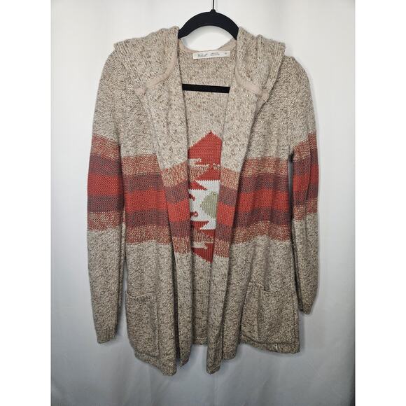 Woolrich Womens Sweater Sz Small Cardigan Brown Red Wool Knit Hoodie Open Front - Picture 1 of 7